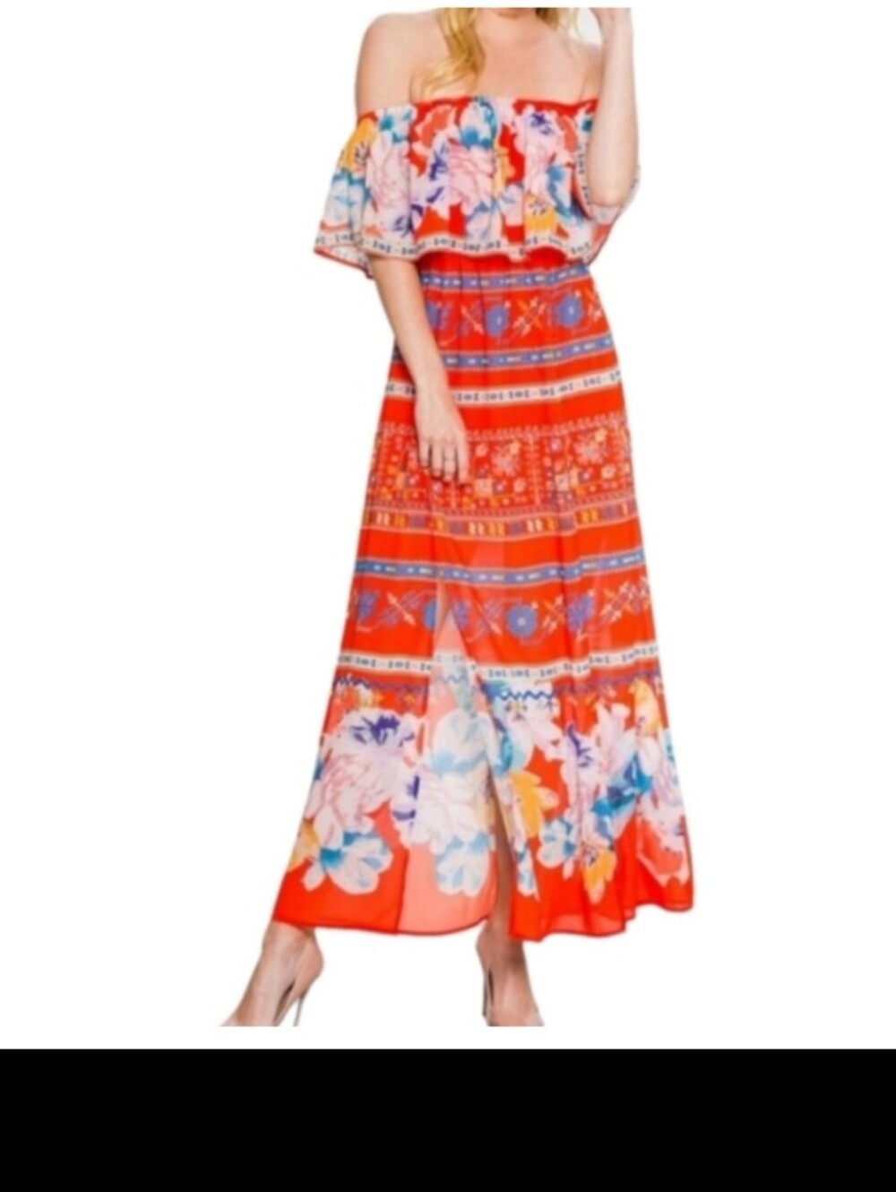 Jealous Tomato Women's Red Floral Boho Maxi Skirt Small 18-20"